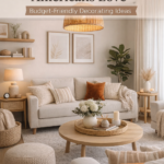 Affordable home decor ideas Americans love – cozy neutral living room with budget-friendly decorations