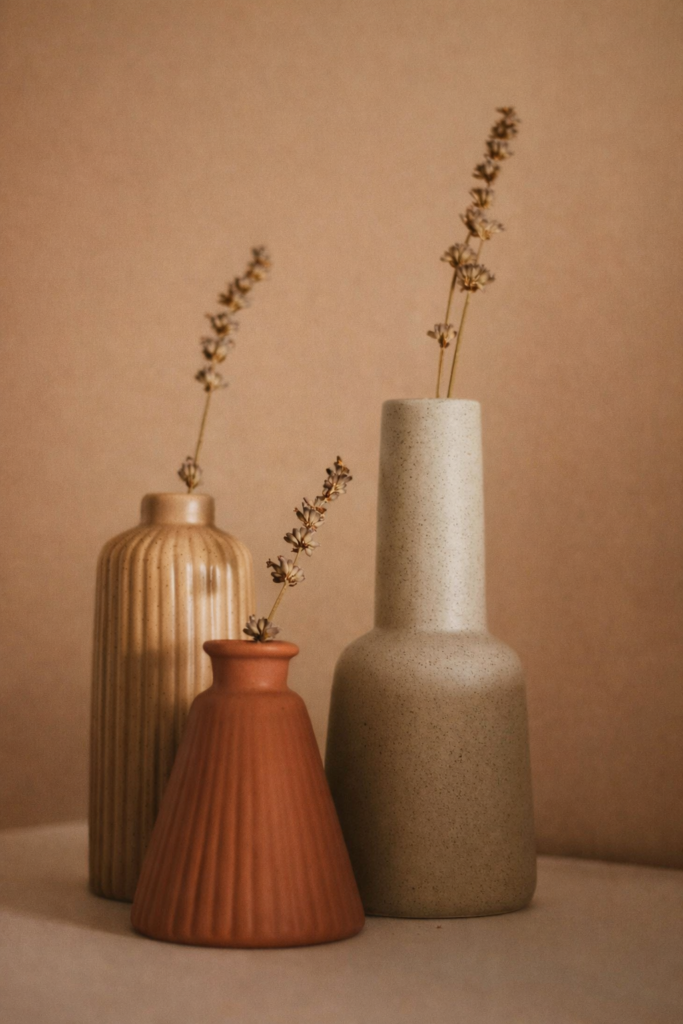 minimalist ceramic vase decor with dried flowers neutral home aesthetic