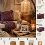 cozy boho living room with macrame lamp and warm apartment decor