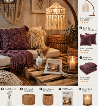 cozy boho living room with macrame lamp and warm apartment decor