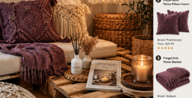 cozy boho living room with macrame lamp and warm apartment decor