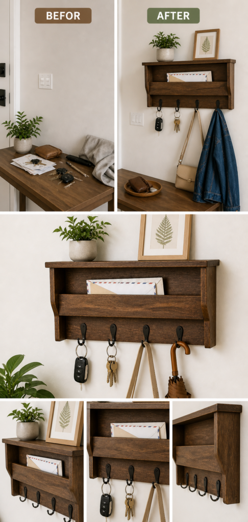 entryway key holder decor wall organizer with shelf