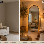 large arched mirror decor in cozy modern living room