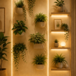 indoor garden wall decor with ambient lighting