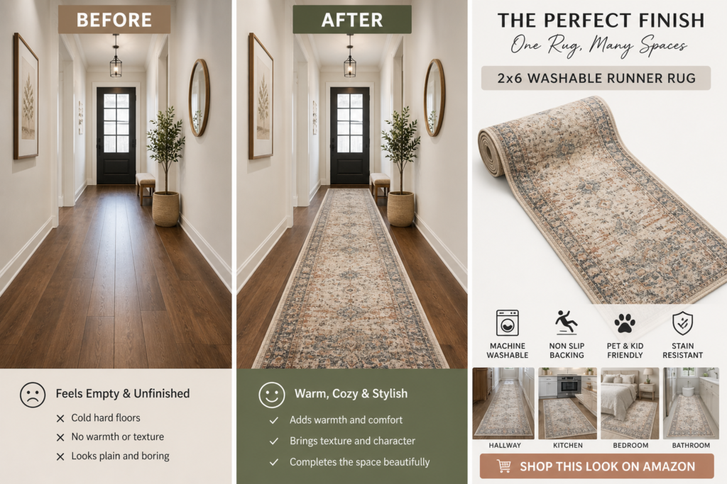 hallway decor with runner rug before and after transformation