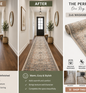 hallway decor with runner rug before and after transformation