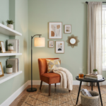 Modern luxury reading nook with orange velvet chair and minimalist decor for small apartments