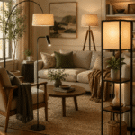Modern floor lamps for living room featuring arc, tripod, LED, and rustic standing lamps in a stylish contemporary home.
