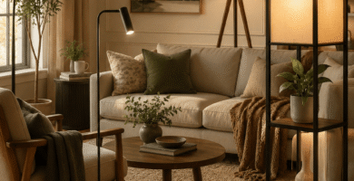 Modern floor lamps for living room featuring arc, tripod, LED, and rustic standing lamps in a stylish contemporary home.