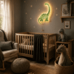 Aurelema Dinosaur Sleeping Night Light in a cozy kids room
