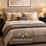 Nightstand set of 2 in a stylish modern bedroom with warm lighting and neutral decor